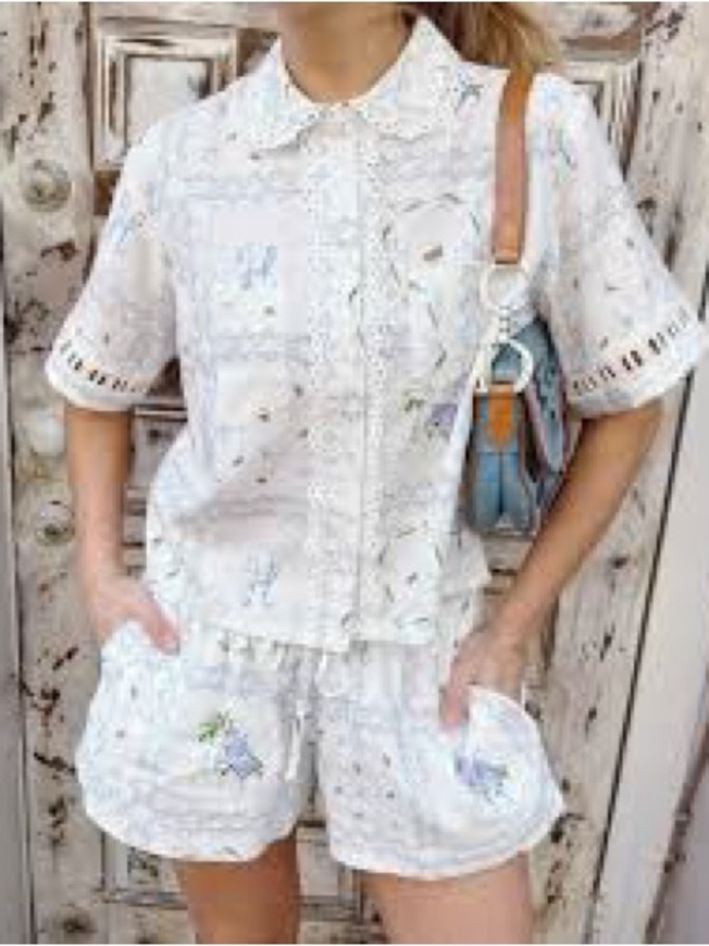 Hill House White Eyelet Button-Front Top with Pastel Floral Embroidery